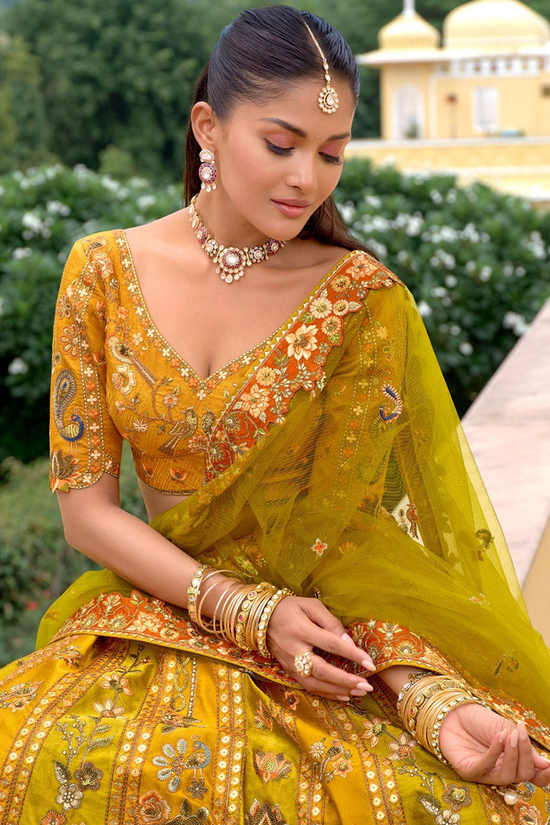Yellow Bridal Lehenga Set with Dupatta – Perfect for Weddings & Receptions RTI
