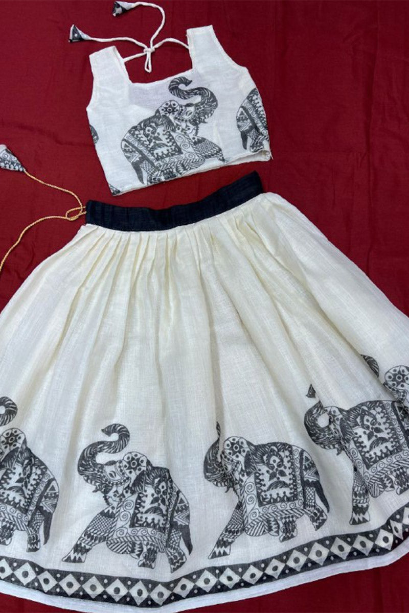 Beautiful Off White Traditional Girls Ethnic Party Dress with Zari Border RTI