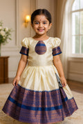 Beautiful Ivory & Navy Traditional Girls Ethnic Party Dress with Zari Border RTI