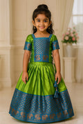Green & Blue Classic Pattu Dress for Little Girls with Rich Zari Detailing RTI