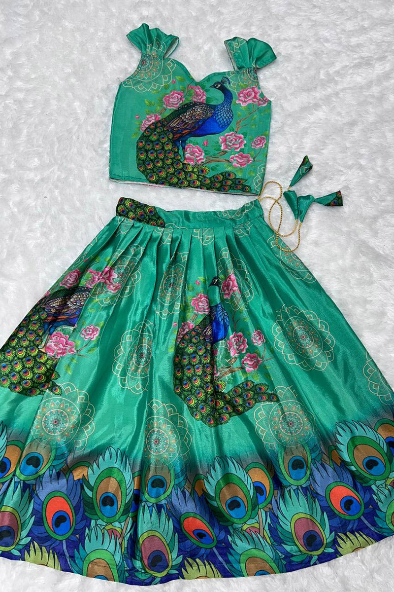 Blue Silk Lehenga Dress for Girls – Floral Bodice Indian Occasion Wear RTI