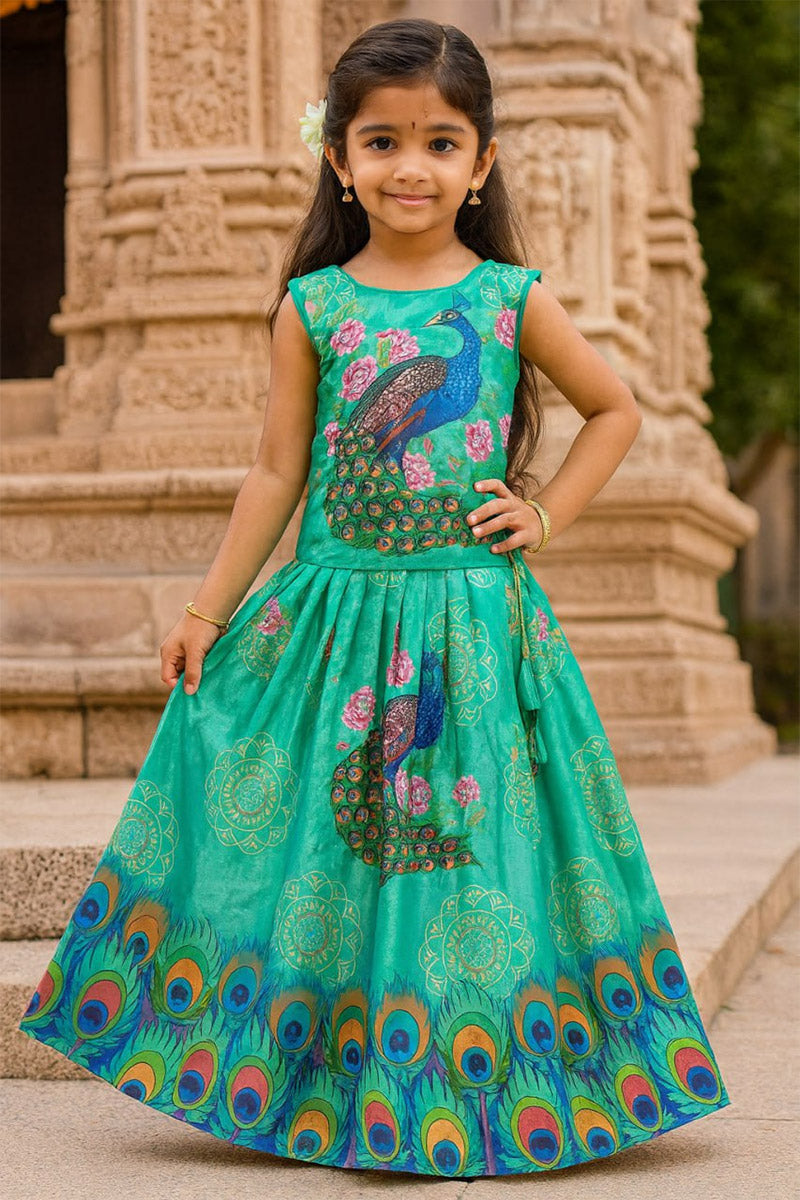 Blue Silk Lehenga Dress for Girls – Floral Bodice Indian Occasion Wear RTI