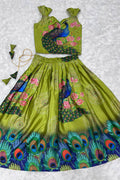 Indian Traditional Dress for Girls – Green Silk Skirt & Floral Top RTI