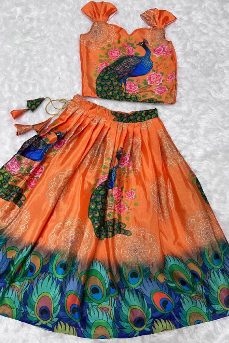 Elegant Indian Dress for Girls – Orange Silk Festive Wear RTI