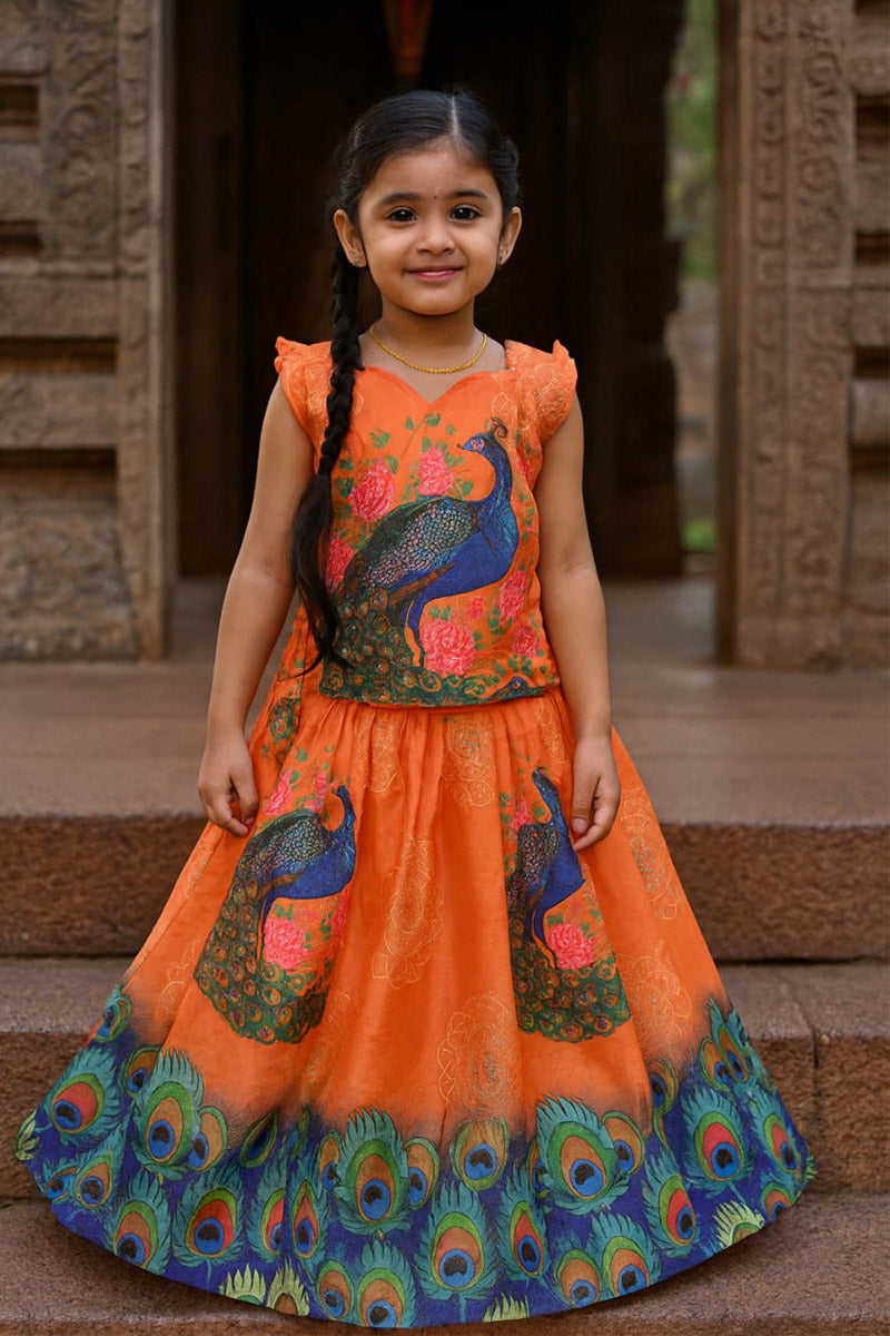 Elegant Indian Dress for Girls – Orange Silk Festive Wear RTI