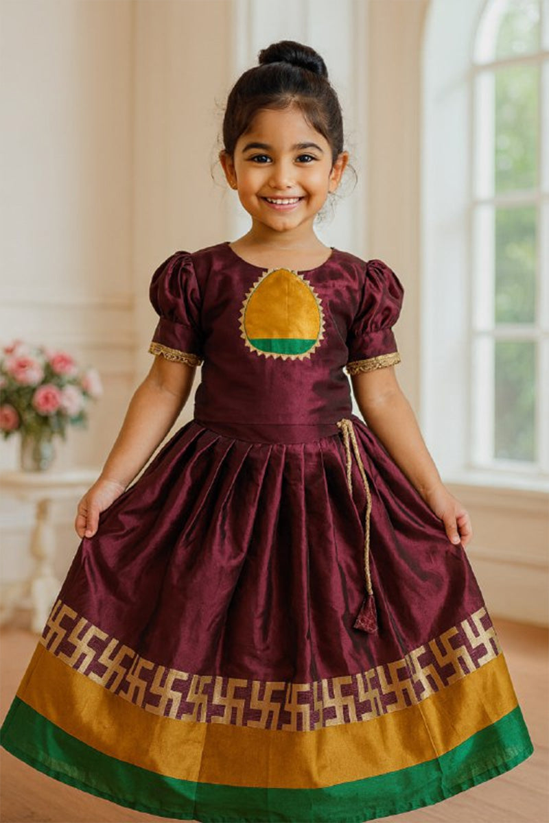 Heritage Silk Lehenga Choli for Girls – Dark Burgundy Festive Dress RTI