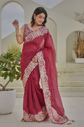 “Wine Maroon Embroidered Georgette Saree with Heavy Border – Designer Ethnic Wear” RTI