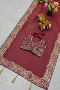 “Wine Maroon Embroidered Georgette Saree with Heavy Border – Designer Ethnic Wear” RTI