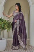 Purple Embroidered  Mono Silk Saree with Heavy Border – Designer Ethnic Wear RTI