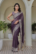Purple Embroidered  Mono Silk Saree with Heavy Border – Designer Ethnic Wear RTI