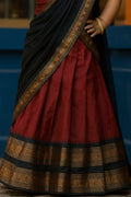 Traditional Indian Kids Saree Style Dress – Burgundy & Black with Gold Border RTI