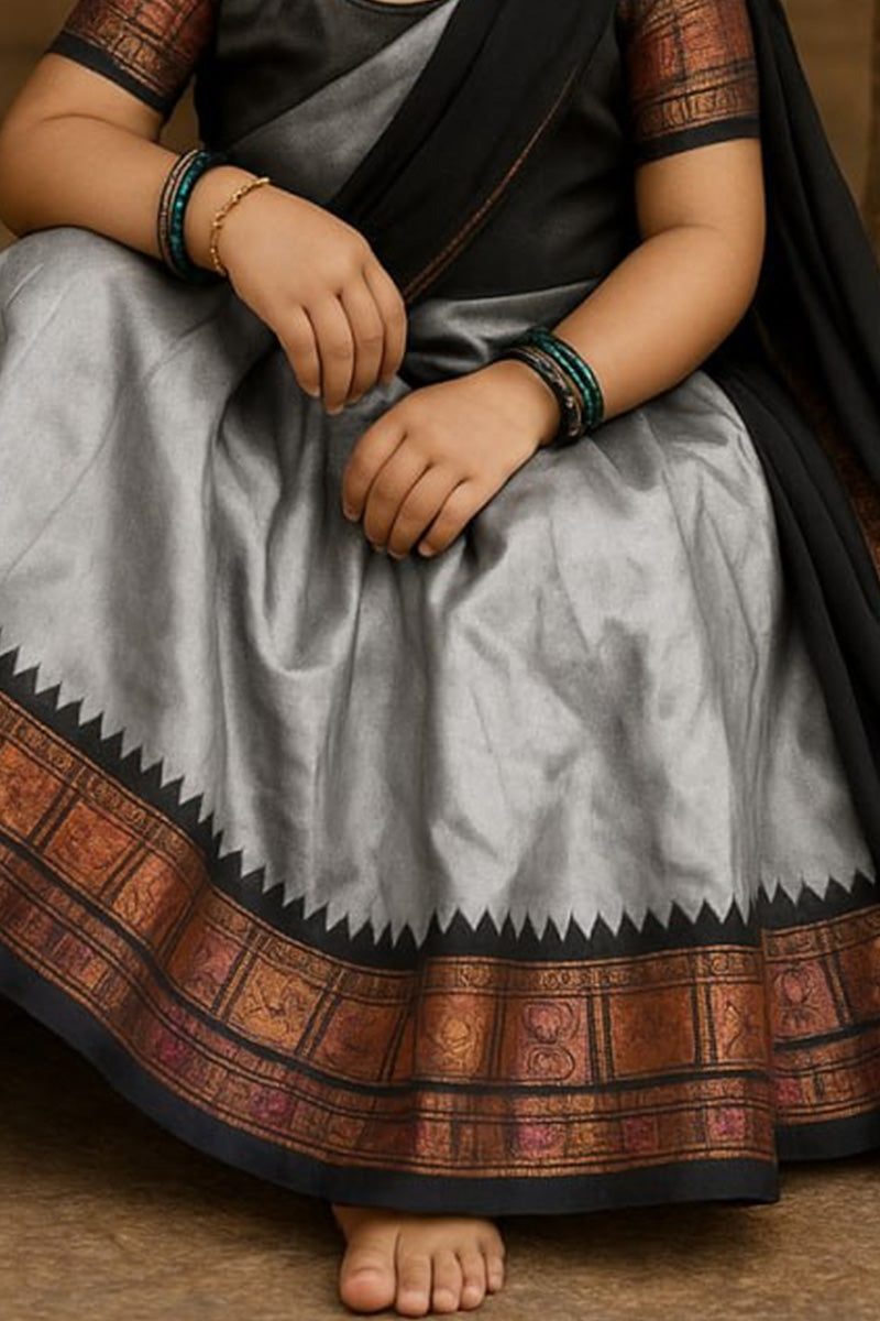 Indian Ethnic Dress for Girls – Burgundy & Black Saree Style Outfit RTI