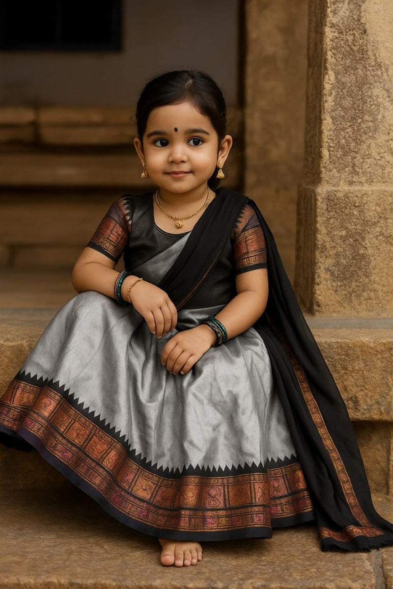 Indian Ethnic Dress for Girls – Burgundy & Black Saree Style Outfit RTI