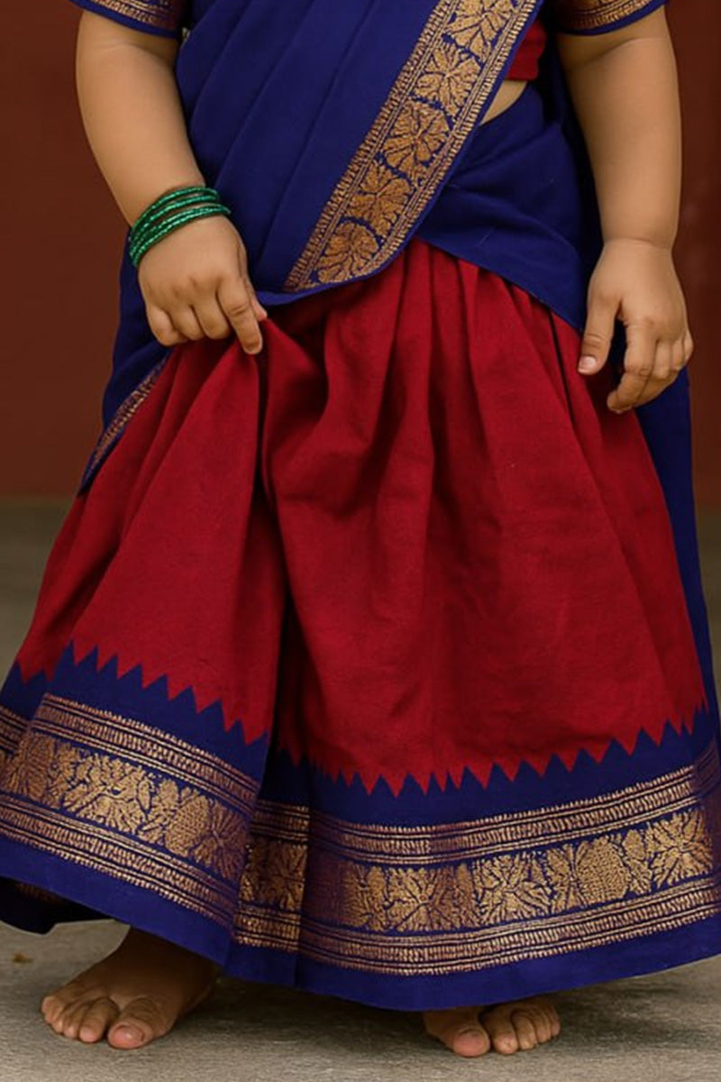 Festive Indian Saree Dress for Girls – Maroon & Blue Kids Traditional Wear RTI