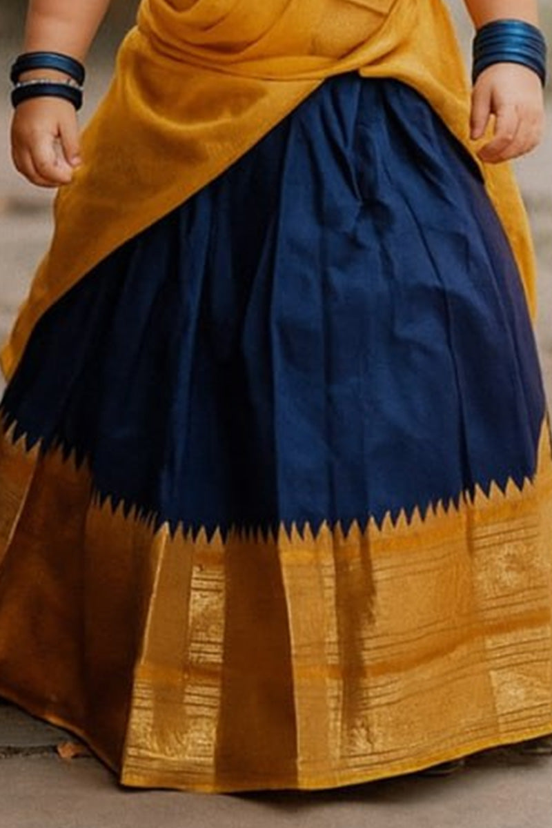 Cultural Festival Kids Dress – Traditional Indian Saree Look in Navy Blue & Yellow RTI