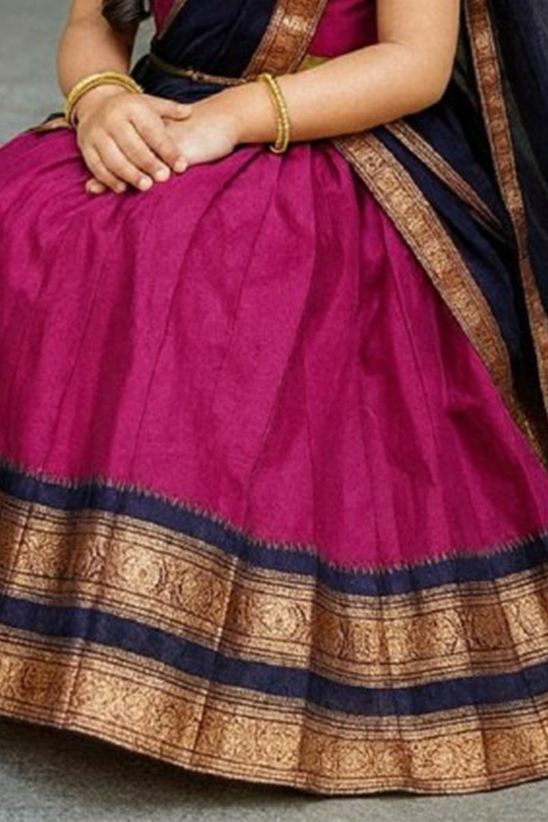 Traditional Indian Kids Dress – Pink & Navy Blue Saree Outfit RTI