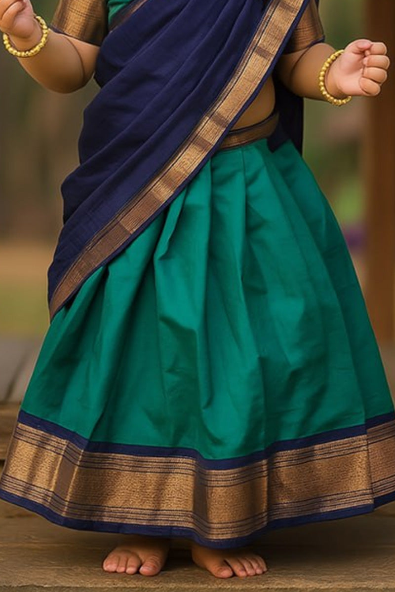 Teal Green Pattu Pavadai for Girls | Indian Saree Dress UK RTI