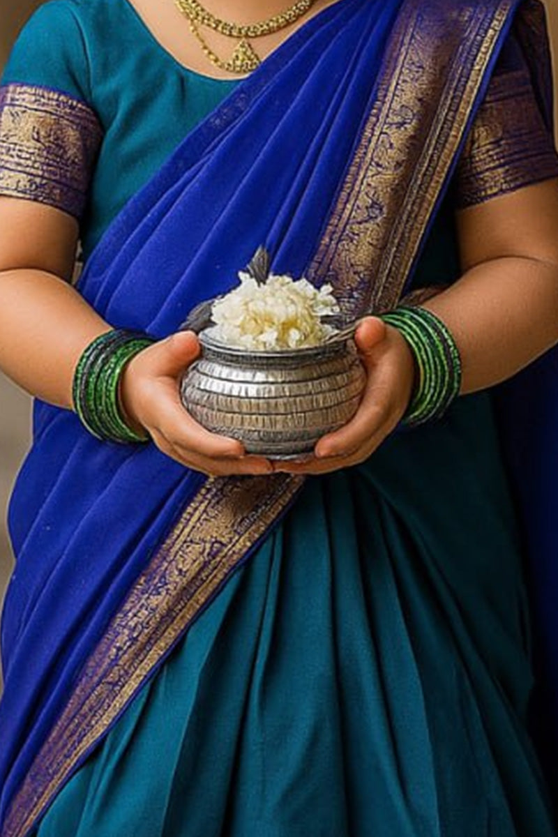 Kids Indian Dress UK | Teal Blue Saree Style Pattu Pavadai RTI