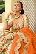 Radiant Ivory & Orange Peacock Embroidered Lehenga Set RTI