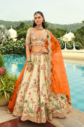 Radiant Ivory & Orange Peacock Embroidered Lehenga Set RTI