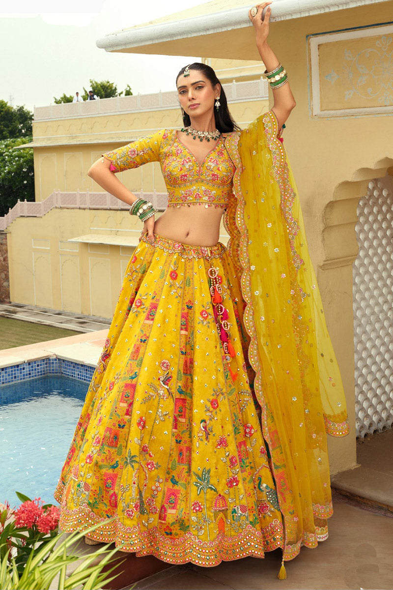 Peacock Motif Yellow Lehenga with Yellow Dupatta – Festive Designer Wear RTI