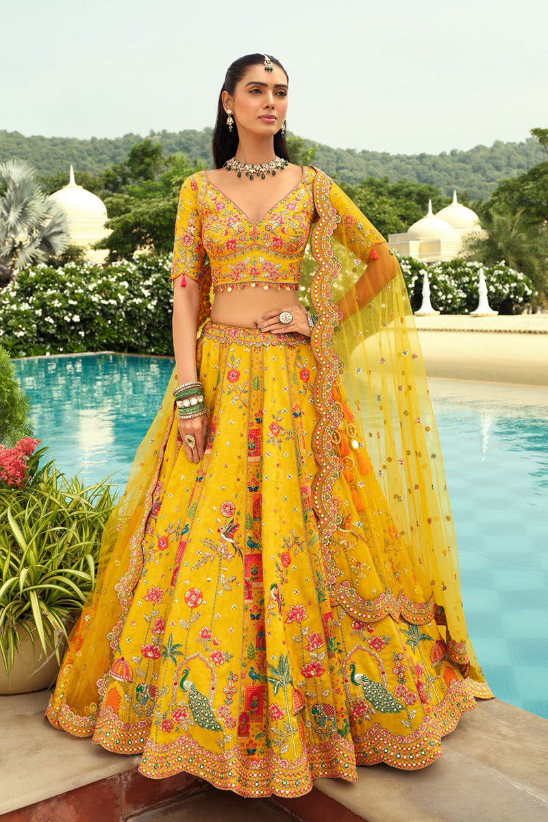 Peacock Motif Yellow Lehenga with Yellow Dupatta – Festive Designer Wear RTI