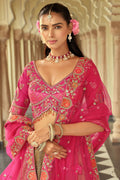 Traditional Multi Colour Embroidered Lehenga with Vibrant Rani Pink Dupatta RTI