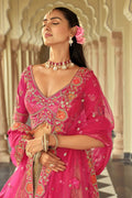 Traditional Multi Colour Embroidered Lehenga with Vibrant Rani Pink Dupatta RTI
