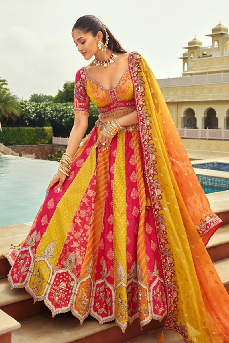 Hand-Embroidered Multi Color Lehenga with Peacock Detailing – Wedding Wear RTI