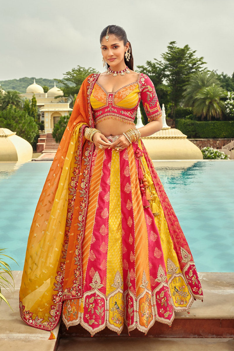 Hand-Embroidered Multi Color Lehenga with Peacock Detailing – Wedding Wear RTI