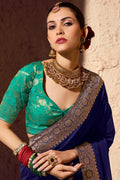Blue Designer Saree with Embroidered Gold Border RTI