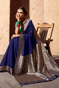 Blue Designer Saree with Embroidered Gold Border RTI