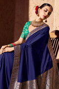 Blue Designer Saree with Embroidered Gold Border RTI