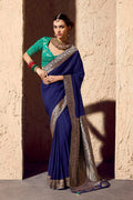 Blue Designer Saree with Embroidered Gold Border RTI