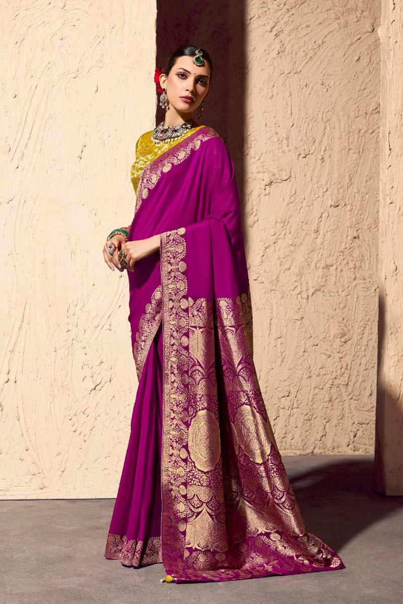 Georgette Saree in Fuchsia Purple with Elegant Gold Zari Detailing RTI