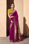 Georgette Saree in Fuchsia Purple with Elegant Gold Zari Detailing RTI