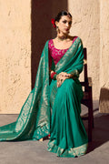 Firozi Embroidered Georgette Saree with Premium Gold Zari Border RTI