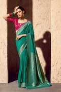 Firozi Embroidered Georgette Saree with Premium Gold Zari Border RTI