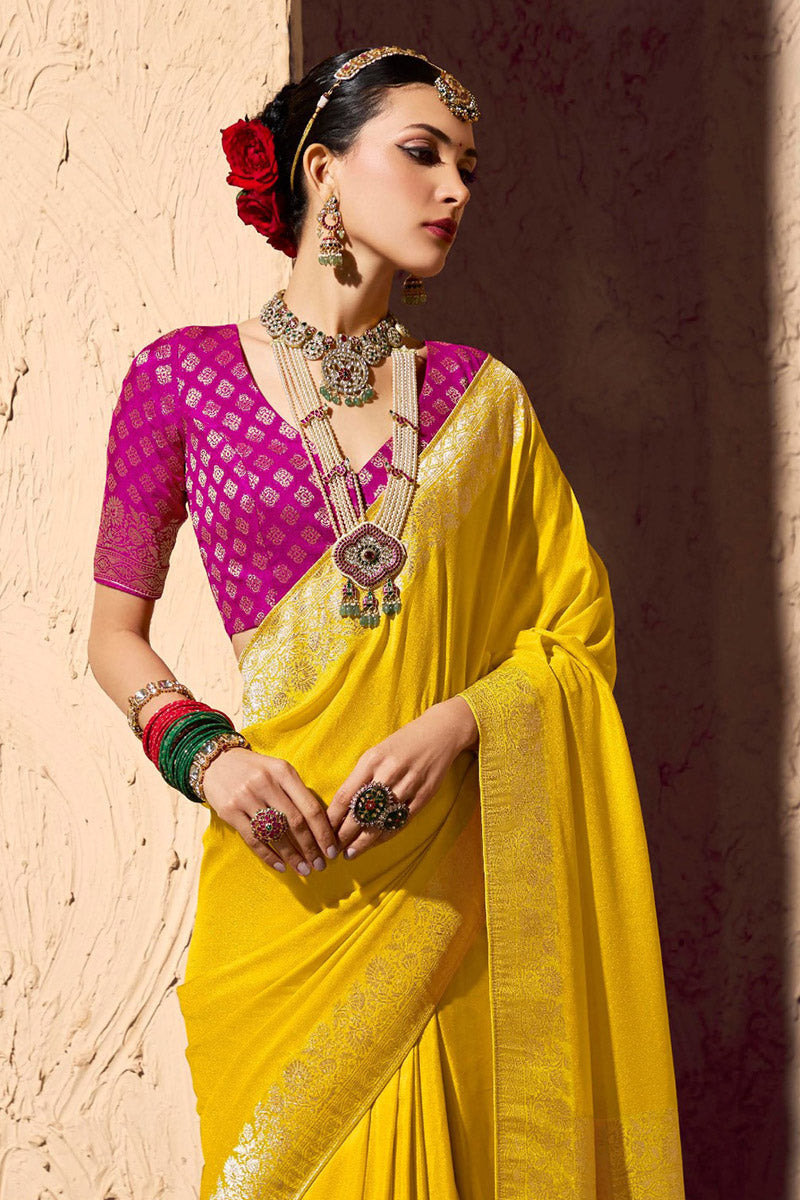 Festive wear Yellow Saree with Gold Embroidery – Traditional Look RTI