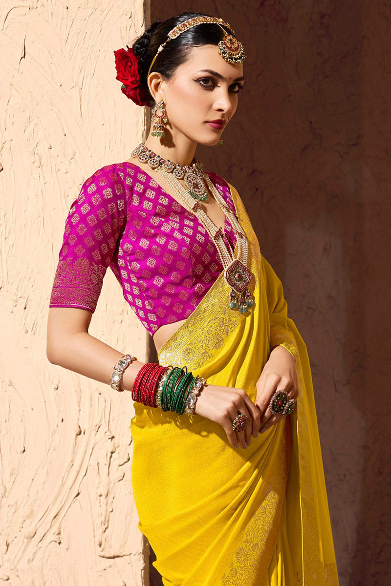 Festive wear Yellow Saree with Gold Embroidery – Traditional Look RTI
