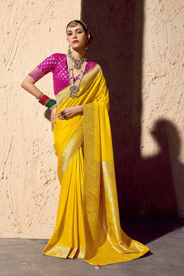 Festive wear Yellow Saree with Gold Embroidery – Traditional Look RTI