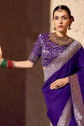 Gold Zari Embroidered Purple Saree – Elegant Indian Occasion Wear RTI