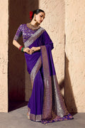 Gold Zari Embroidered Purple Saree – Elegant Indian Occasion Wear RTI