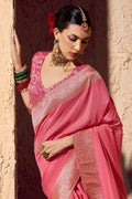 Baby Pink Party Wear Saree with Intricate Gold Border RTI