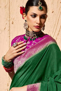 Green Georgette Saree with Gold Border – Bridal & Festive Wear RTI