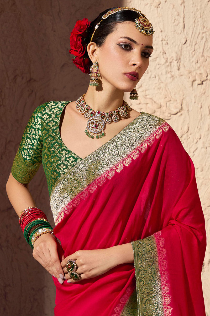 Georgette Saree in Pink with Elegant Gold Zari Detailing RTI