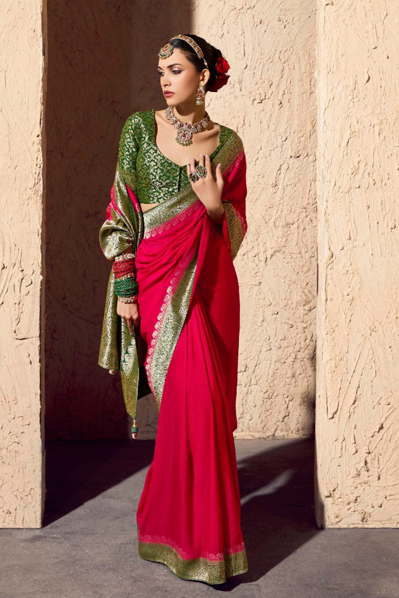 Georgette Saree in Pink with Elegant Gold Zari Detailing RTI