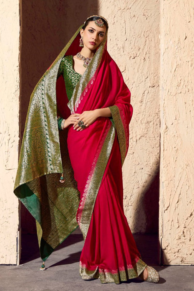 Georgette Saree in Pink with Elegant Gold Zari Detailing RTI