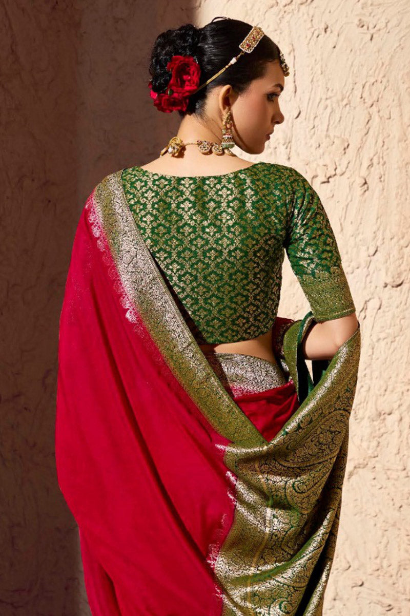 Georgette Saree in Pink with Elegant Gold Zari Detailing RTI