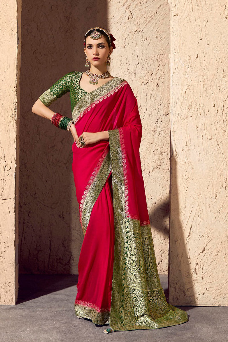 Georgette Saree in Pink with Elegant Gold Zari Detailing RTI
